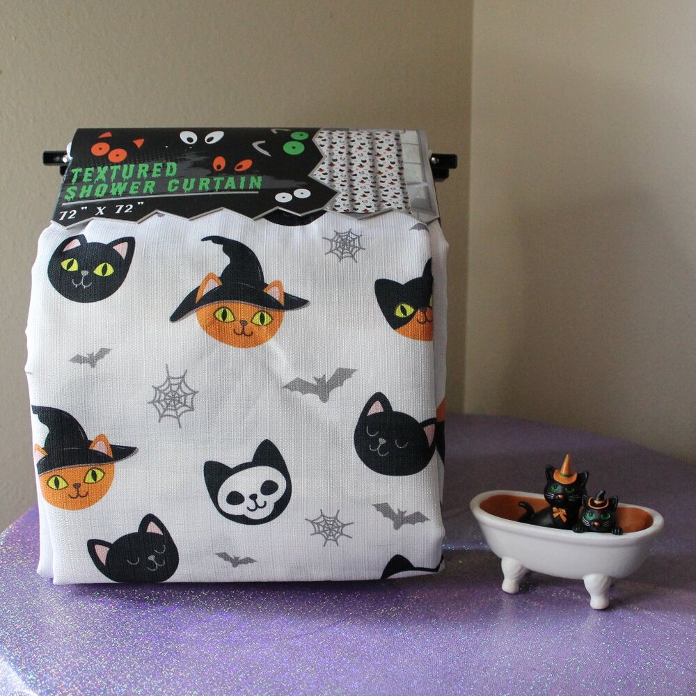 Halloween Cat Fabric Shower Curtain Bath Set NWT